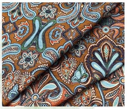 Ornamental Paisley Floral Print Fabric, Botanical Vine Textile for Dresses, Bags, Crafts, Sewing and Home Decor