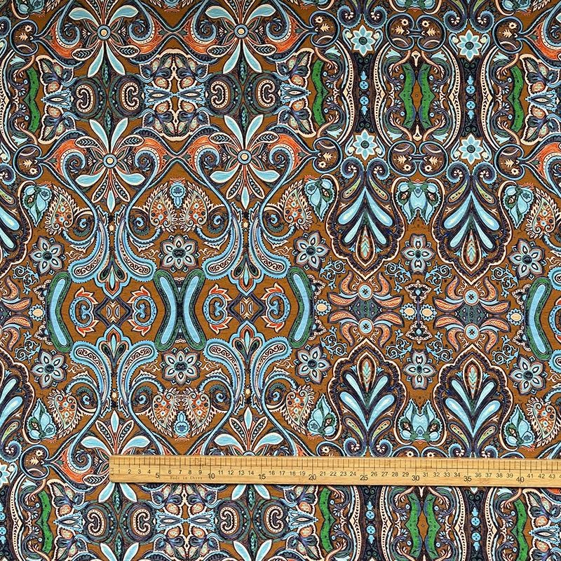 Ornamental Paisley Floral Print Fabric, Botanical Vine Textile for Dresses, Bags, Crafts, Sewing and Home Decor