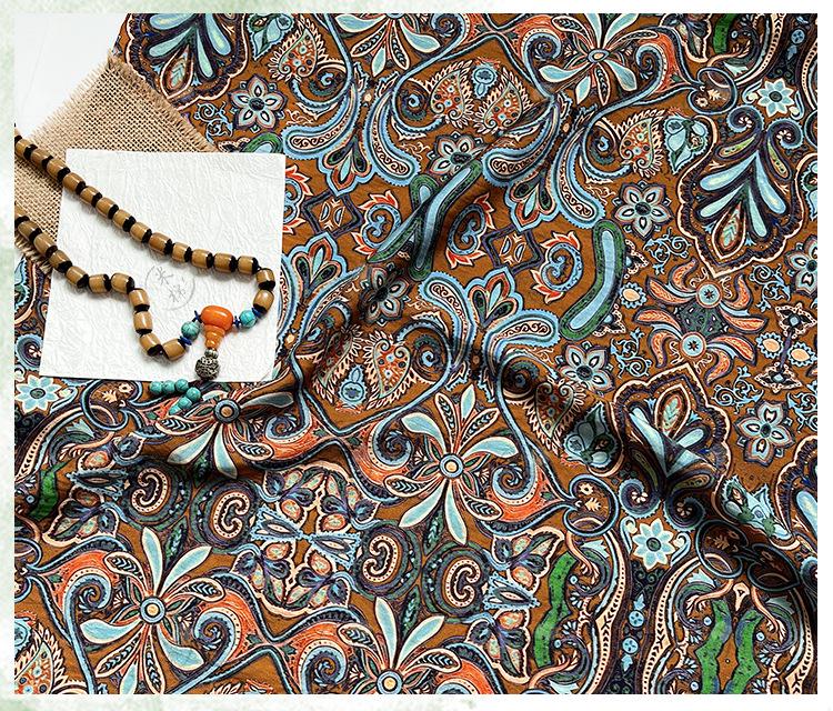 Ornamental Paisley Floral Print Fabric, Botanical Vine Textile for Dresses, Bags, Crafts, Sewing and Home Decor