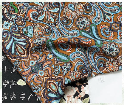 Ornamental Paisley Floral Print Fabric, Botanical Vine Textile for Dresses, Bags, Crafts, Sewing and Home Decor