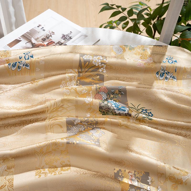 Gold Japanese Brocade Fabric, Floral Bird Panel Kinran Jacquard, Nishijin Style Obi Fabric for Kimono, Crafts, Home Decor