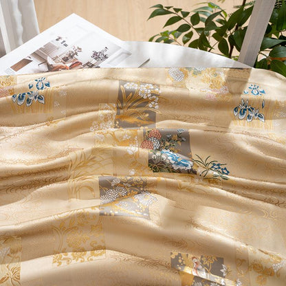 Gold Japanese Brocade Fabric, Floral Bird Panel Kinran Jacquard, Nishijin Style Obi Fabric for Kimono, Crafts, Home Decor