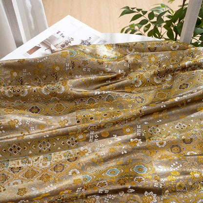 Diamond Floral Medallion Brocade Jacquard Fabric, 3D Ornamental Woven Textile for Qipao, Bags, Crafts and Home Decor
