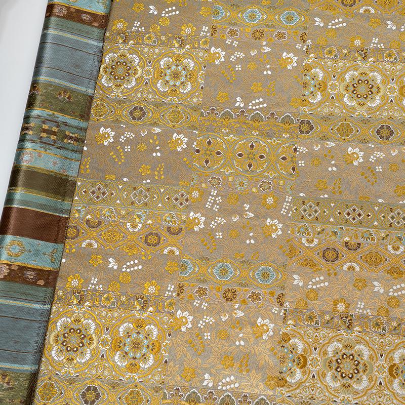 Diamond Floral Medallion Brocade Jacquard Fabric, 3D Ornamental Woven Textile for Qipao, Bags, Crafts and Home Decor