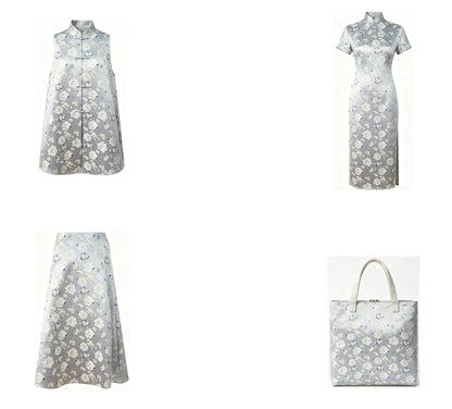 Light Blue Butterfly Camellia Song Brocade Fabric, Yarn-Dyed Floral Jacquard Textile for Qipao, Hanfu, Dresses, Bags and Sewing, 59"Wide
