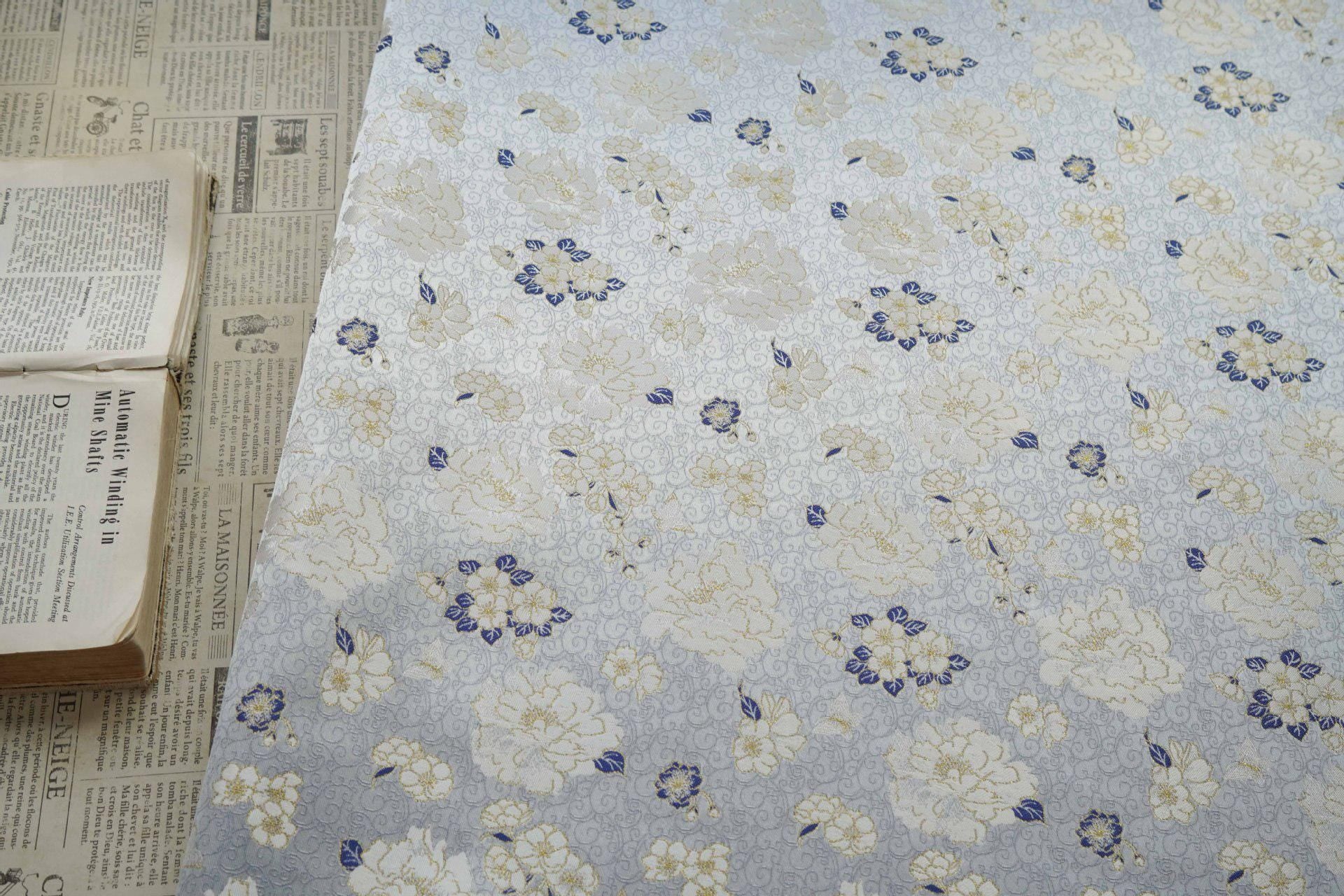 Light Blue Butterfly Camellia Song Brocade Fabric, Yarn-Dyed Floral Jacquard Textile for Qipao, Hanfu, Dresses, Bags and Sewing, 59"Wide