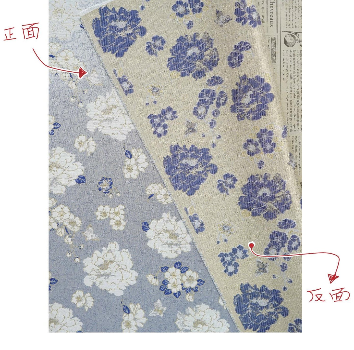 Light Blue Butterfly Camellia Song Brocade Fabric, Yarn-Dyed Floral Jacquard Textile for Qipao, Hanfu, Dresses, Bags and Sewing, 59"Wide