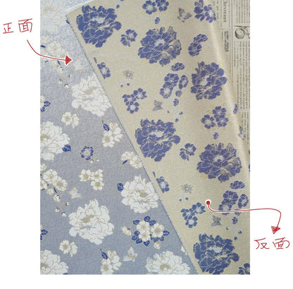 Light Blue Butterfly Camellia Song Brocade Fabric, Yarn-Dyed Floral Jacquard Textile for Qipao, Hanfu, Dresses, Bags and Sewing, 59"Wide