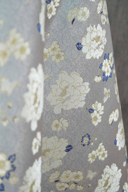 Light Blue Butterfly Camellia Song Brocade Fabric, Yarn-Dyed Floral Jacquard Textile for Qipao, Hanfu, Dresses, Bags and Sewing, 59"Wide