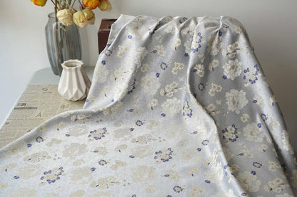 Light Blue Butterfly Camellia Song Brocade Fabric, Yarn-Dyed Floral Jacquard Textile for Qipao, Hanfu, Dresses, Bags and Sewing, 59"Wide