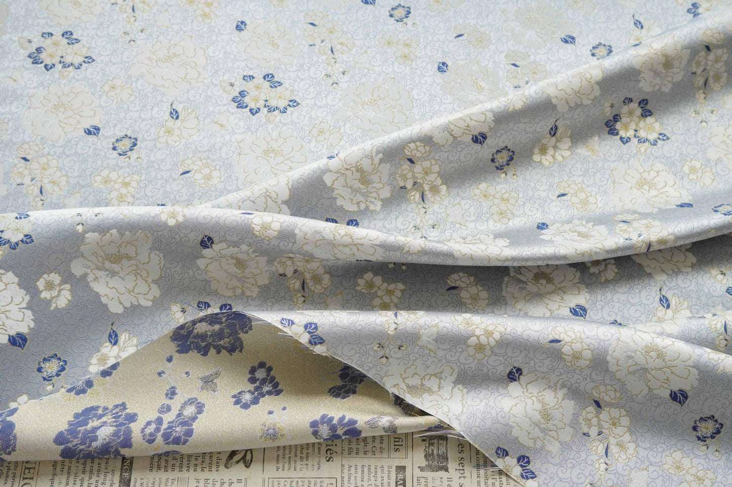 Light Blue Butterfly Camellia Song Brocade Fabric, Yarn-Dyed Floral Jacquard Textile for Qipao, Hanfu, Dresses, Bags and Sewing, 59"Wide