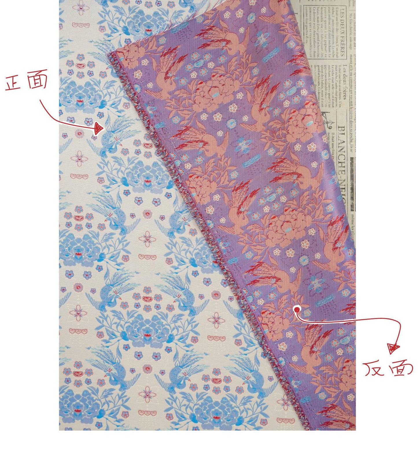 Sparrow Peony Song Brocade Fabric, Yarn-Dyed Floral Bird Jacquard Textile, 2 Colors for Qipao, Hanfu, Dresses and Sewing, 60"Wide