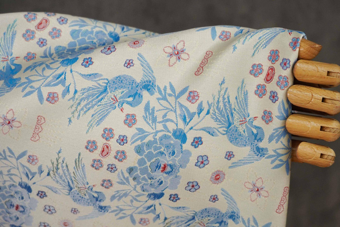 Sparrow Peony Song Brocade Fabric, Yarn-Dyed Floral Bird Jacquard Textile, 2 Colors for Qipao, Hanfu, Dresses and Sewing, 60"Wide