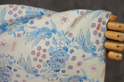 Sparrow Peony Song Brocade Fabric, Yarn-Dyed Floral Bird Jacquard Textile, 2 Colors for Qipao, Hanfu, Dresses and Sewing, 60"Wide