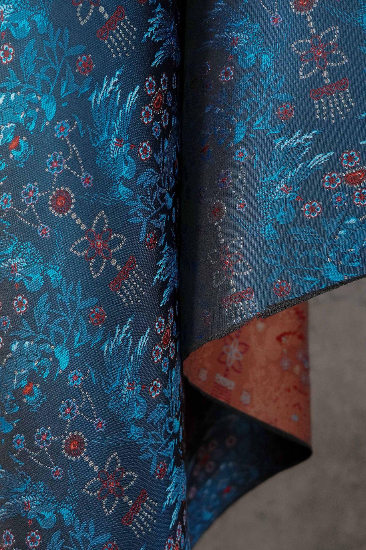 Sparrow Peony Song Brocade Fabric, Yarn-Dyed Floral Bird Jacquard Textile, 2 Colors for Qipao, Hanfu, Dresses and Sewing, 60"Wide