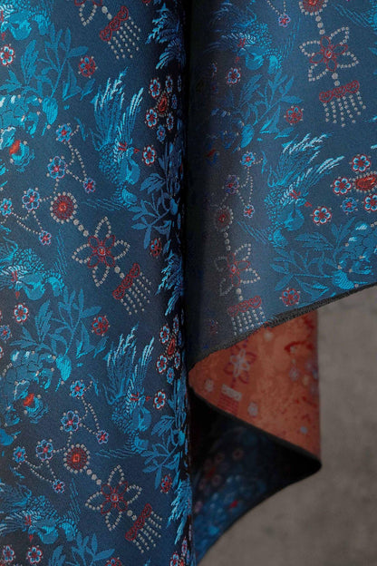 Sparrow Peony Song Brocade Fabric, Yarn-Dyed Floral Bird Jacquard Textile, 2 Colors for Qipao, Hanfu, Dresses and Sewing, 60"Wide