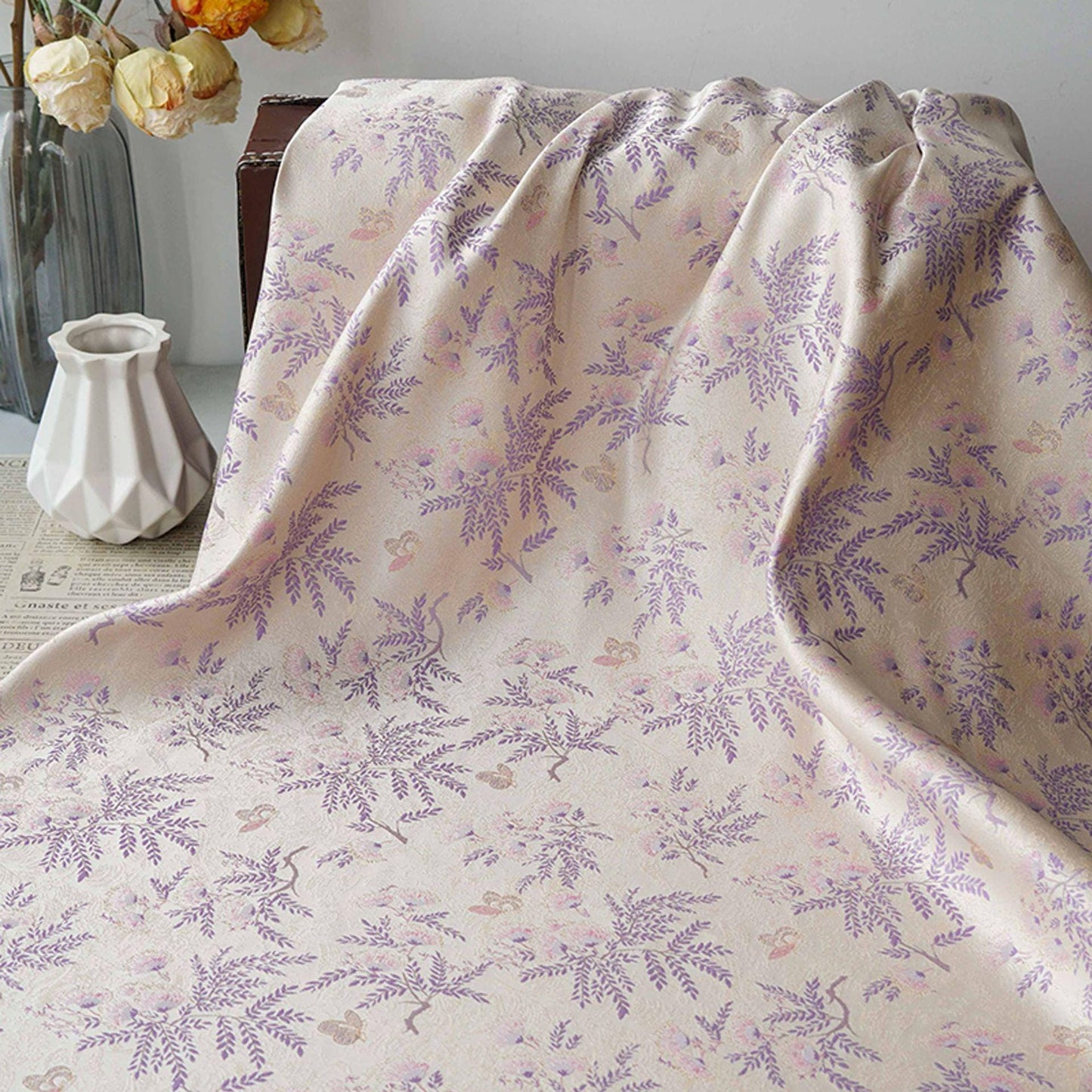 Albizia Butterfly Jacquard Brocade Fabric, Floral Woven Satin Textile for Qipao, Dresses, Jackets, Bags and Sewing Projects, 59"Wide