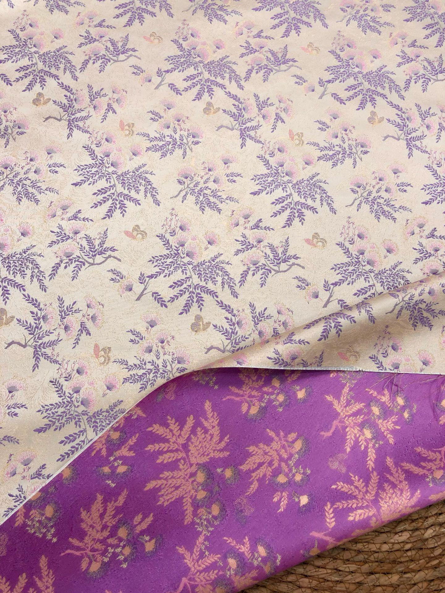 Albizia Butterfly Jacquard Brocade Fabric, Floral Woven Satin Textile for Qipao, Dresses, Jackets, Bags and Sewing Projects, 59"Wide
