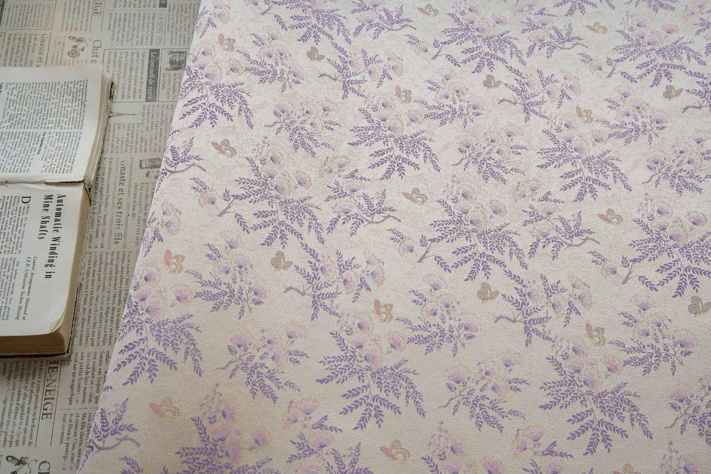 Albizia Butterfly Jacquard Brocade Fabric, Floral Woven Satin Textile for Qipao, Dresses, Jackets, Bags and Sewing Projects, 59"Wide