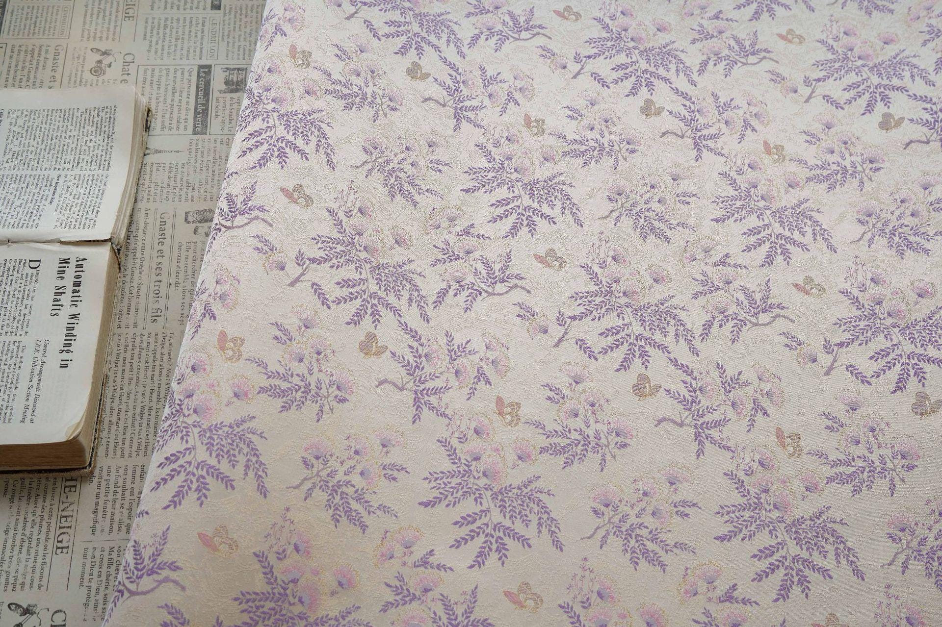 Albizia Butterfly Jacquard Brocade Fabric, Floral Woven Satin Textile for Qipao, Dresses, Jackets, Bags and Sewing Projects, 59"Wide
