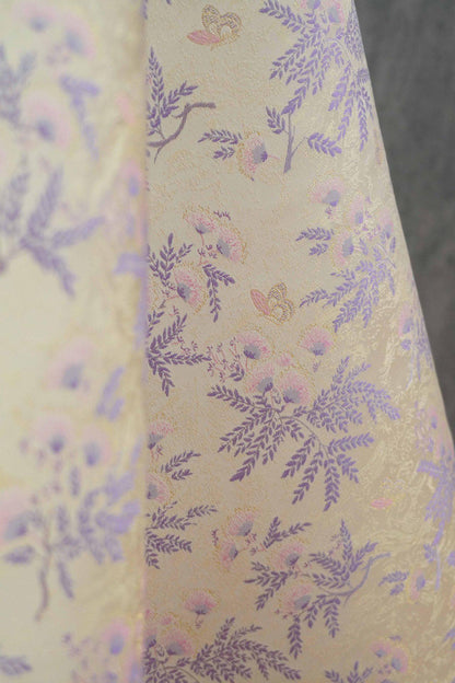 Albizia Butterfly Jacquard Brocade Fabric, Floral Woven Satin Textile for Qipao, Dresses, Jackets, Bags and Sewing Projects, 59"Wide