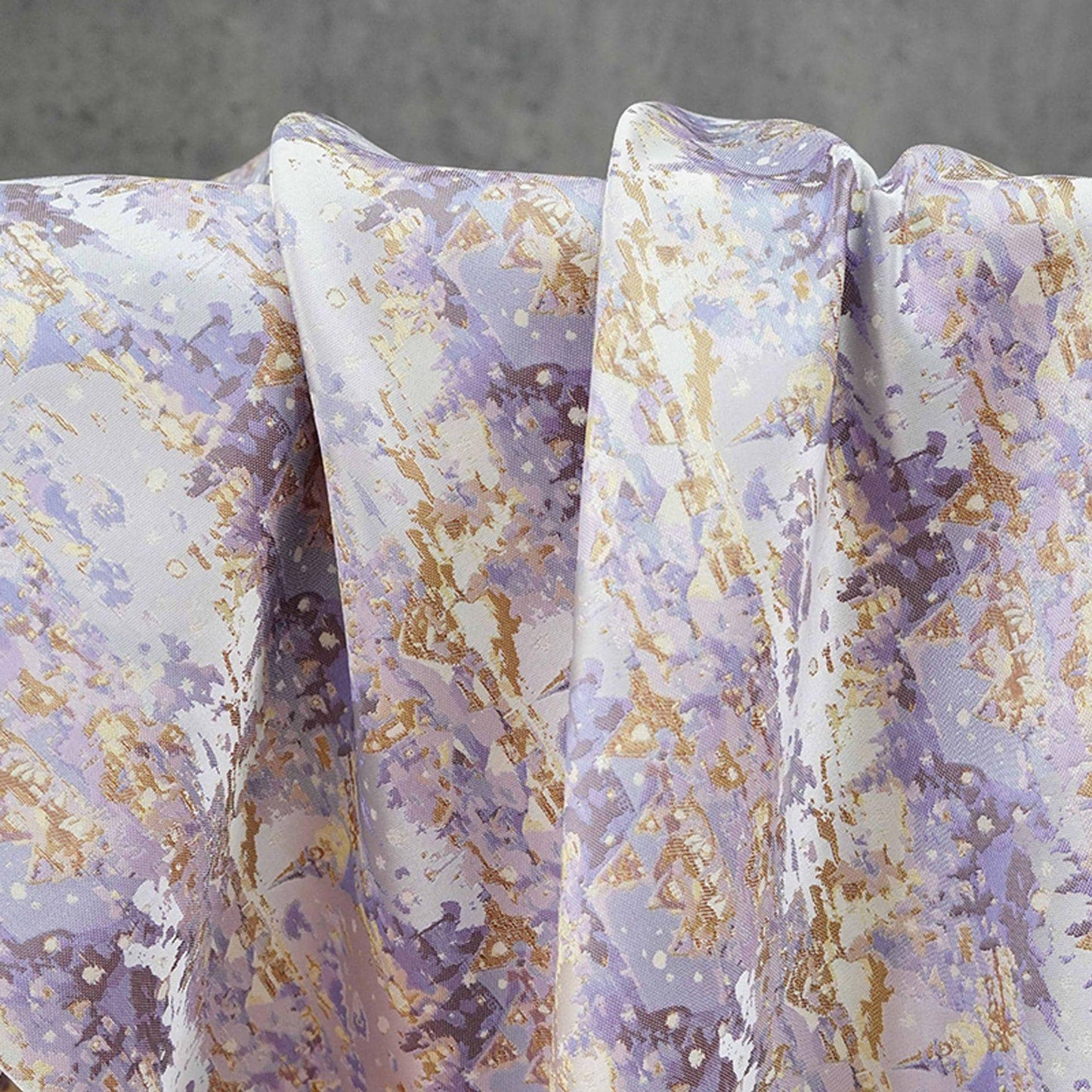 Romantic Gold Metallic Jacquard Brocade Fabric, Lavender Floral Woven Satin Textile for Dress, Qipao, Bridal and Sewing Projects, 59"Wide