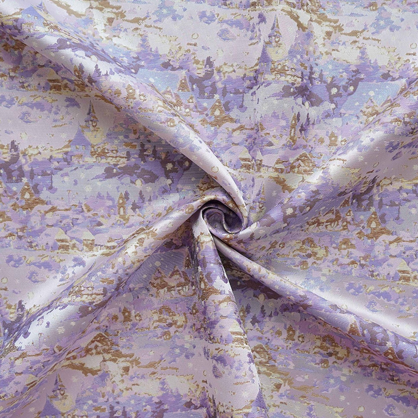 Romantic Gold Metallic Jacquard Brocade Fabric, Lavender Floral Woven Satin Textile for Dress, Qipao, Bridal and Sewing Projects, 59"Wide