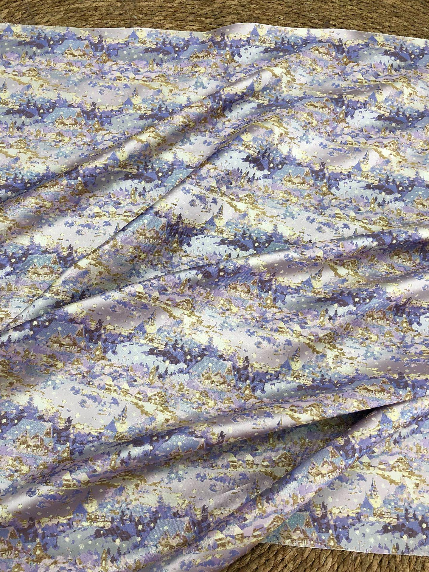 Romantic Gold Metallic Jacquard Brocade Fabric, Lavender Floral Woven Satin Textile for Dress, Qipao, Bridal and Sewing Projects, 59"Wide