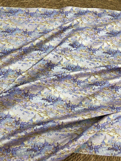 Romantic Gold Metallic Jacquard Brocade Fabric, Lavender Floral Woven Satin Textile for Dress, Qipao, Bridal and Sewing Projects, 59"Wide