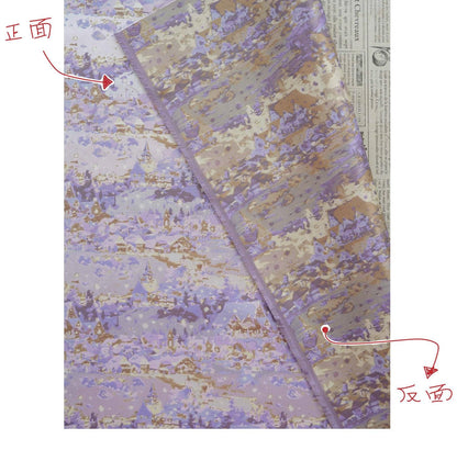 Romantic Gold Metallic Jacquard Brocade Fabric, Lavender Floral Woven Satin Textile for Dress, Qipao, Bridal and Sewing Projects, 59"Wide