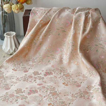 Cute Animal Spring Song Brocade Fabric, Chinese Style Gold Metallic Jacquard Textile, Floral Woven Fabric for Dress, Qipao and Sewing