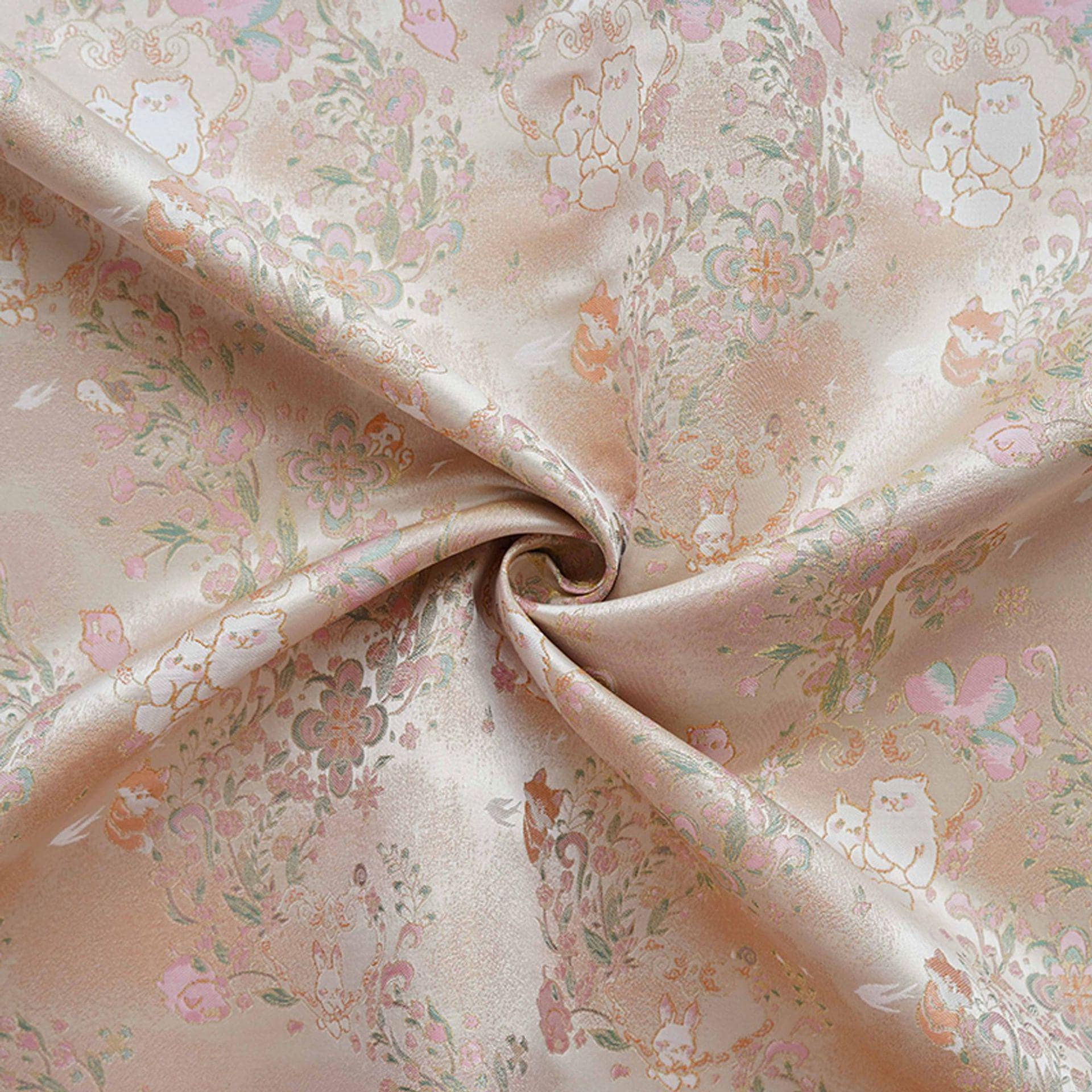 Cute Animal Spring Song Brocade Fabric, Chinese Style Gold Metallic Jacquard Textile, Floral Woven Fabric for Dress, Qipao and Sewing