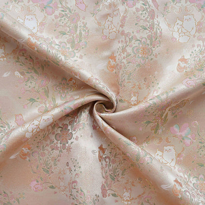 Cute Animal Spring Song Brocade Fabric, Chinese Style Gold Metallic Jacquard Textile, Floral Woven Fabric for Dress, Qipao and Sewing