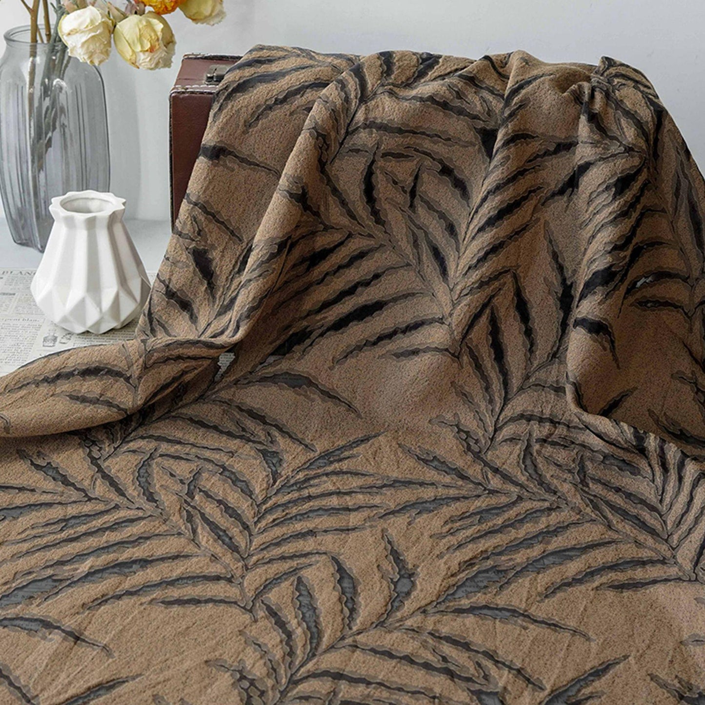 Palm Leaf Jacquard Fabric | Textured Botanical Woven Fabric for Dresses, Jackets, Sewing Projects By Yard, 54"