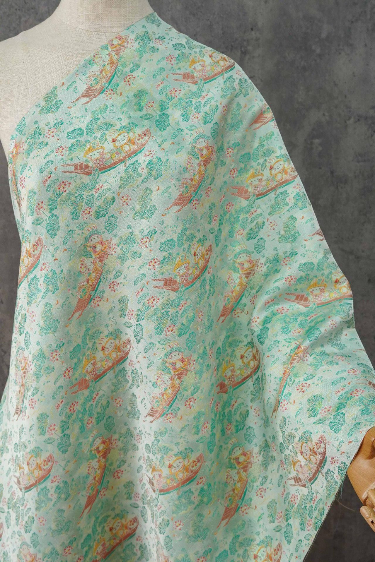 Chinese Song Brocade Jacquard Fabric | Gold Thread Rabbit Lotus Pattern Textile | Traditional Woven Fabric By Yard, 59" Wide