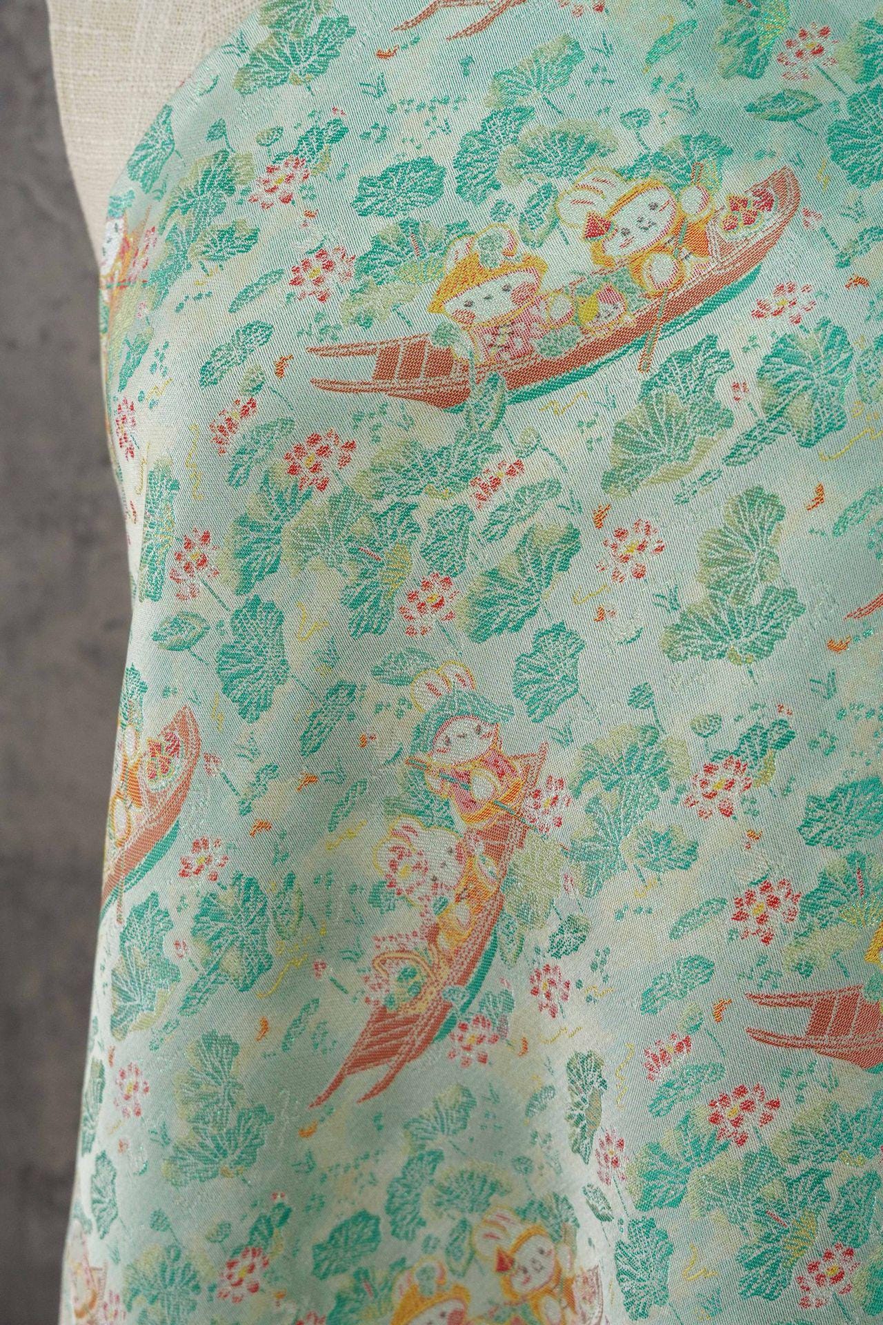 Chinese Song Brocade Jacquard Fabric | Gold Thread Rabbit Lotus Pattern Textile | Traditional Woven Fabric By Yard, 59" Wide