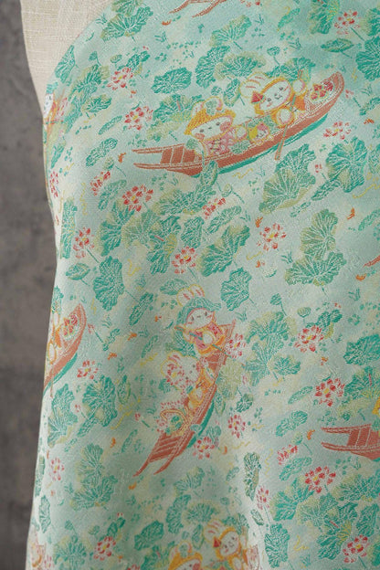 Chinese Song Brocade Jacquard Fabric | Gold Thread Rabbit Lotus Pattern Textile | Traditional Woven Fabric By Yard, 59" Wide