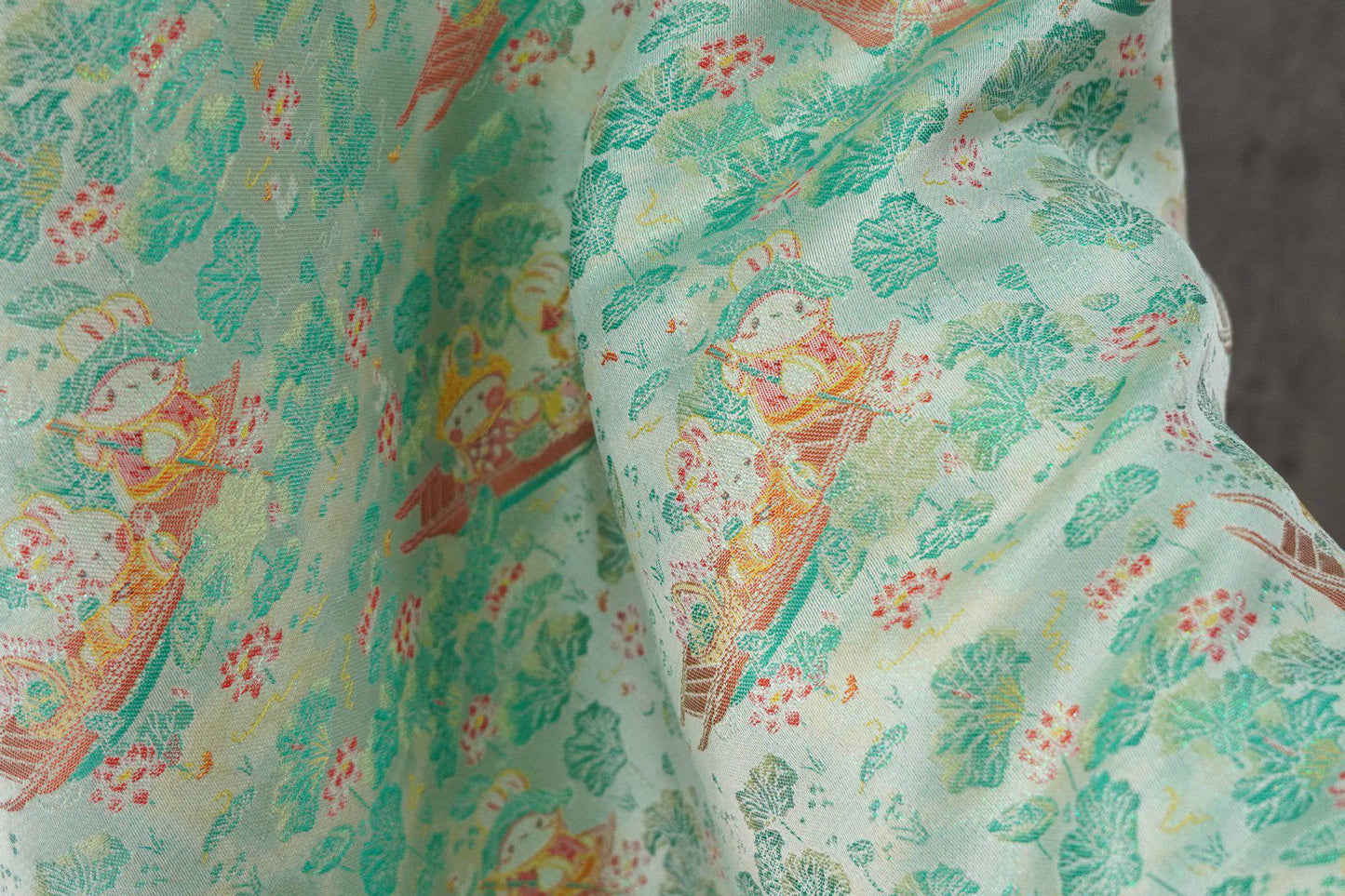 Chinese Song Brocade Jacquard Fabric | Gold Thread Rabbit Lotus Pattern Textile | Traditional Woven Fabric By Yard, 59" Wide