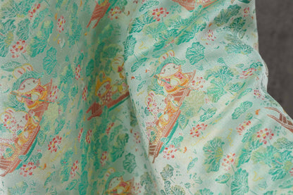 Chinese Song Brocade Jacquard Fabric | Gold Thread Rabbit Lotus Pattern Textile | Traditional Woven Fabric By Yard, 59" Wide