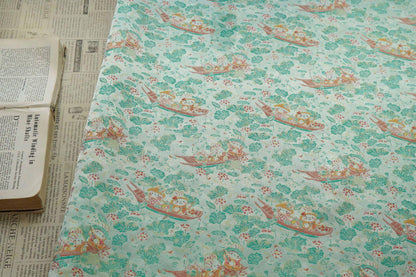 Chinese Song Brocade Jacquard Fabric | Gold Thread Rabbit Lotus Pattern Textile | Traditional Woven Fabric By Yard, 59" Wide