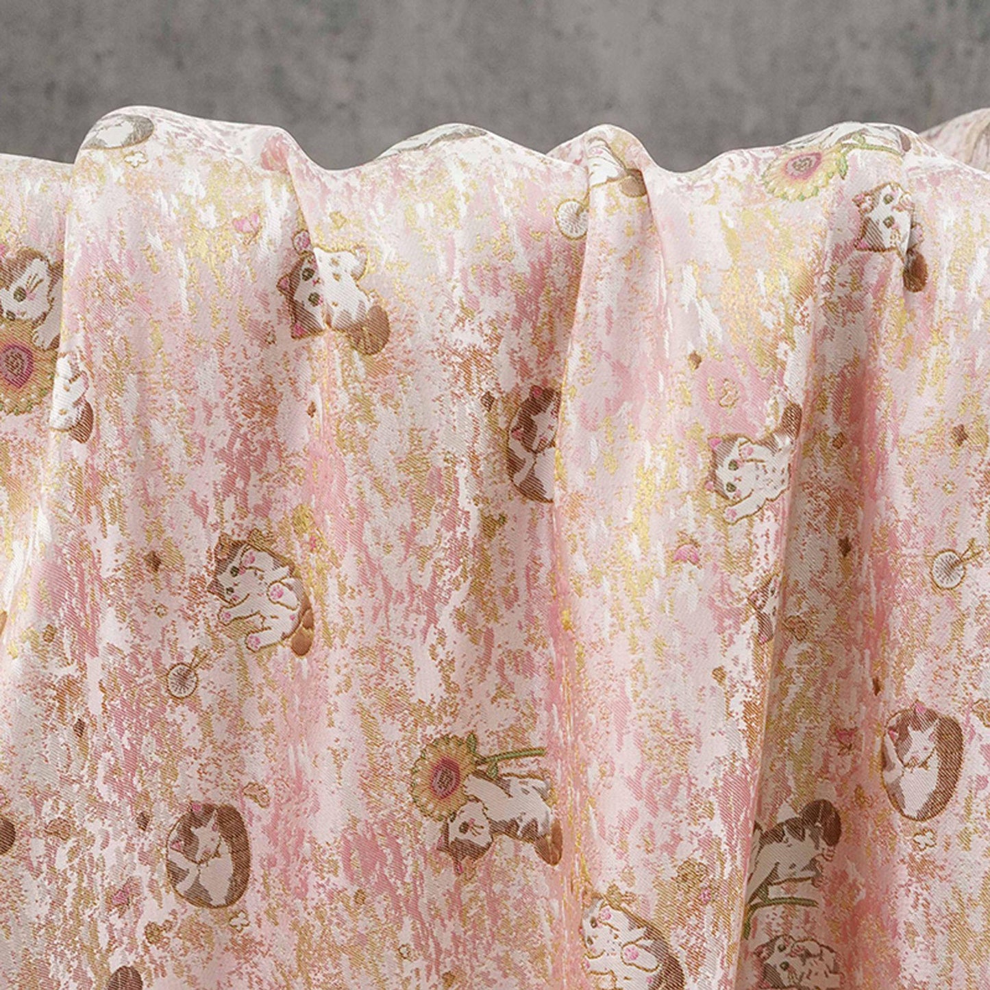 Song Brocade Jacquard Fabric | Gold Thread Cat Sunflower Pattern Textile | Chinese Inspired Woven Fabric By Yard, 59" Wide