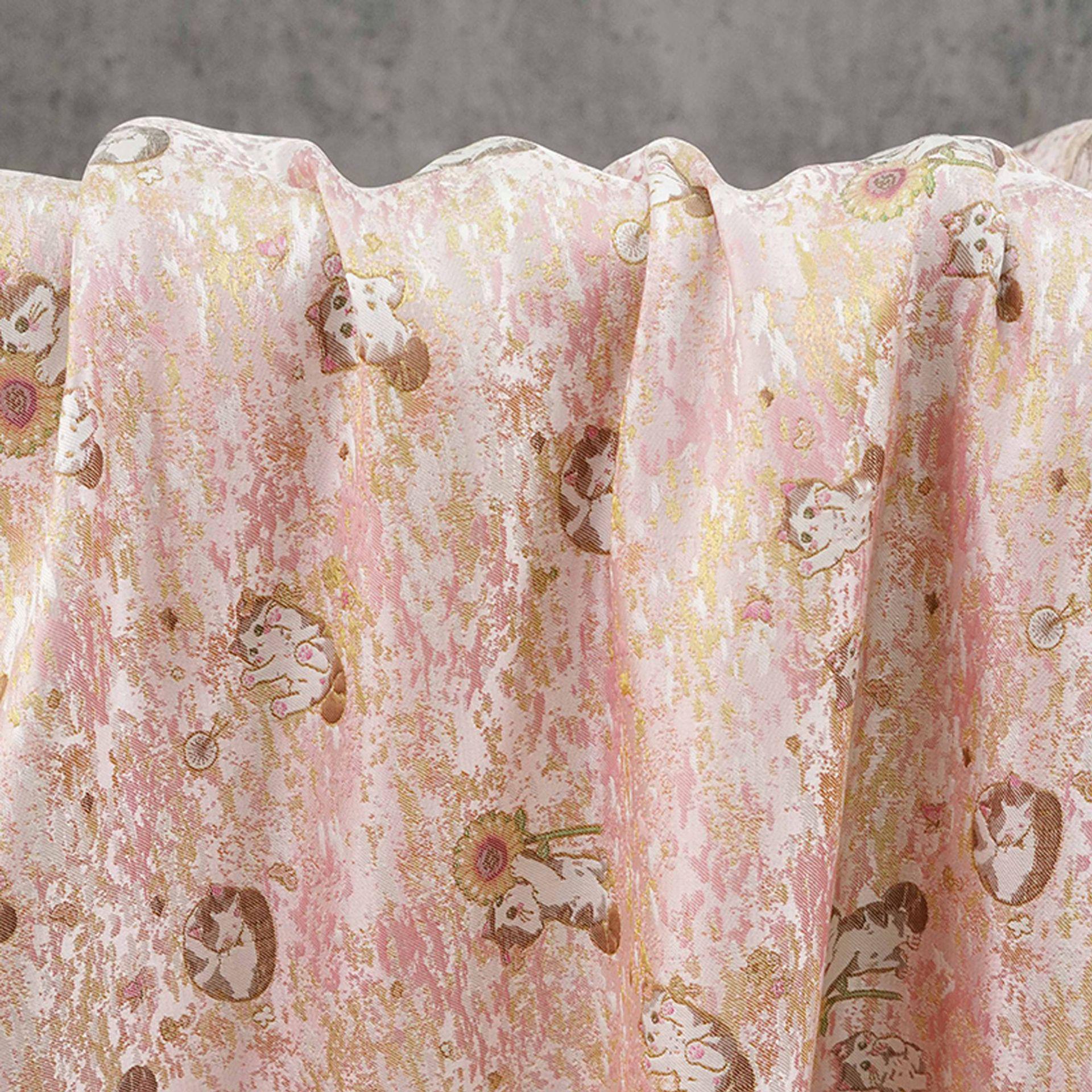 Song Brocade Jacquard Fabric | Gold Thread Cat Sunflower Pattern Textile | Chinese Inspired Woven Fabric By Yard, 59" Wide