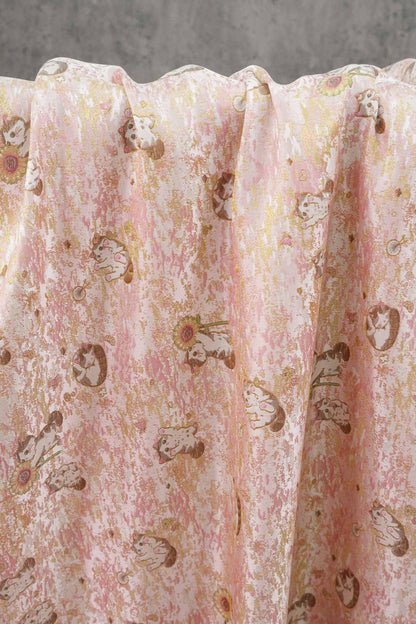 Song Brocade Jacquard Fabric | Gold Thread Cat Sunflower Pattern Textile | Chinese Inspired Woven Fabric By Yard, 59" Wide