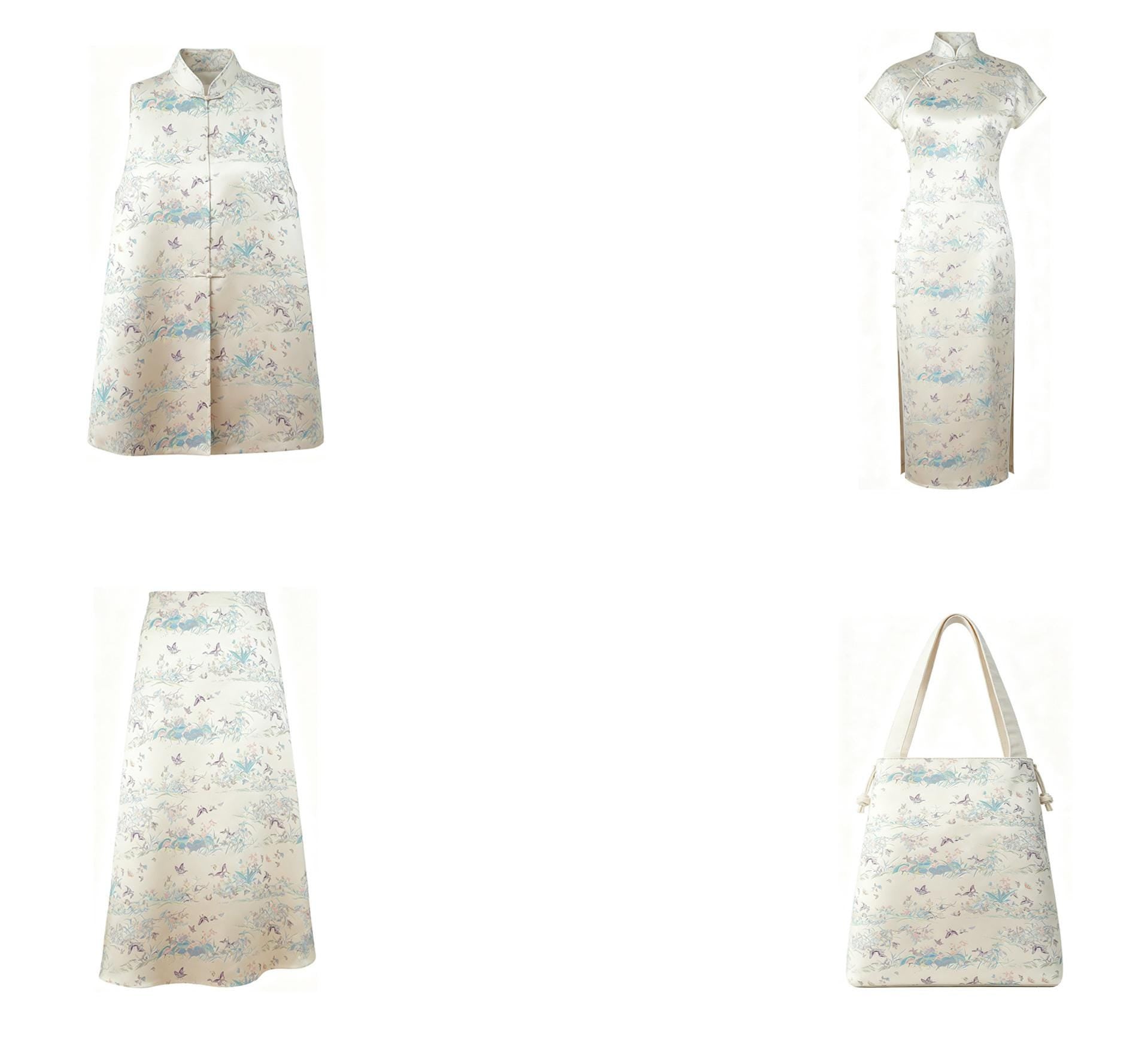 Light Apricot Butterfly Botanical Song Brocade Fabric, Chinese Jacquard Textile for Qipao, Hanfu, Dresses, Bags and Sewing