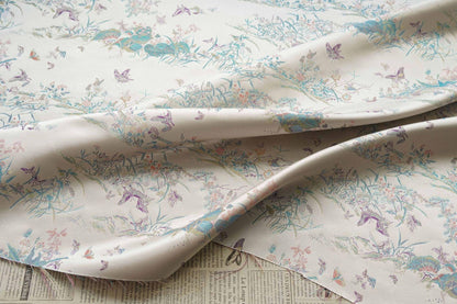 Light Apricot Butterfly Botanical Song Brocade Fabric, Chinese Jacquard Textile for Qipao, Hanfu, Dresses, Bags and Sewing