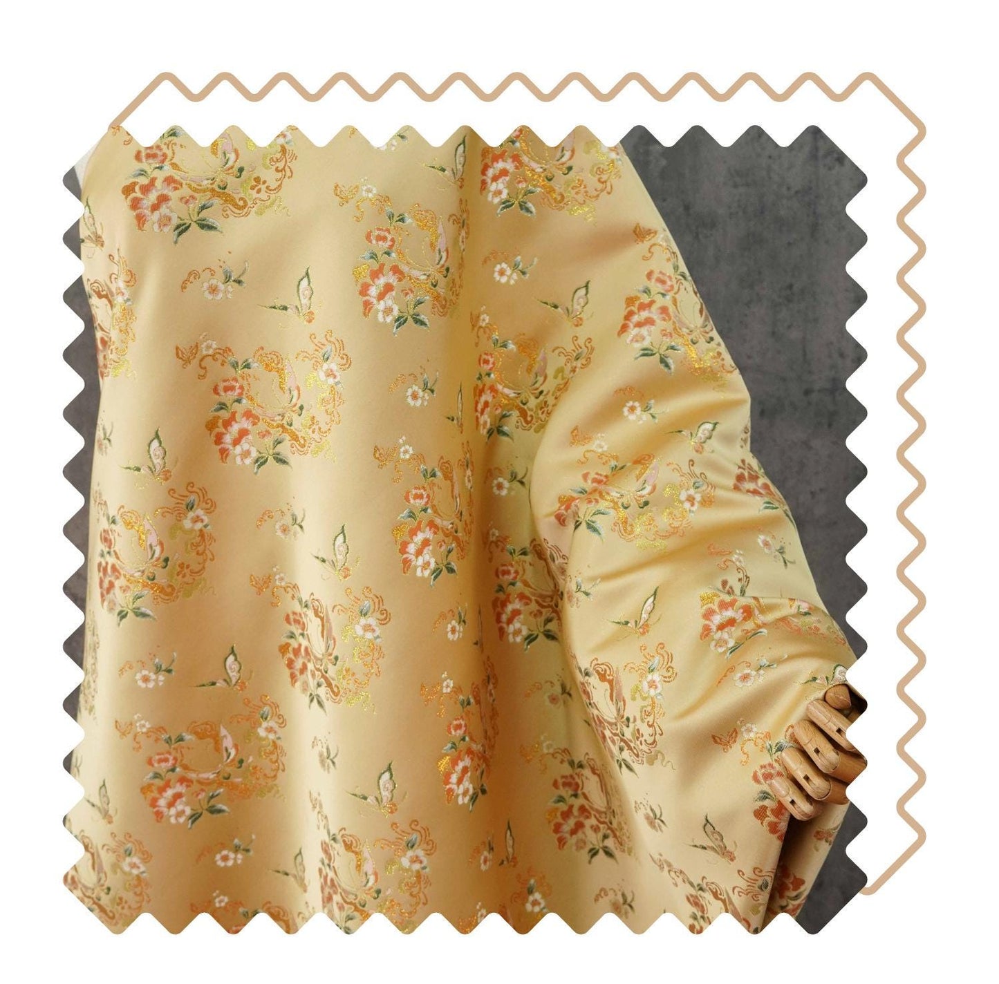 Golden Butterfly Floral Song Brocade Fabric, Gold Thread Jacquard Textile for Qipao, Hanfu, Bags, Decor and Sewing