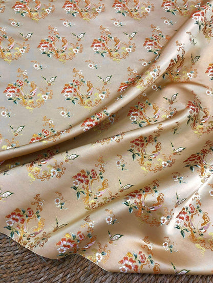 Golden Butterfly Floral Song Brocade Fabric, Gold Thread Jacquard Textile for Qipao, Hanfu, Bags, Decor and Sewing
