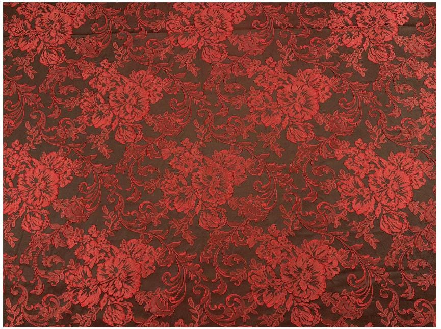Black Red Yellow 3D Embossed Floral Jacquard Fabric, Structured Textured Textile for Wide-Leg Pants, Trench Coats, Tang Jackets and Sewing