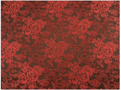 Black Red Yellow 3D Embossed Floral Jacquard Fabric, Structured Textured Textile for Wide-Leg Pants, Trench Coats, Tang Jackets and Sewing