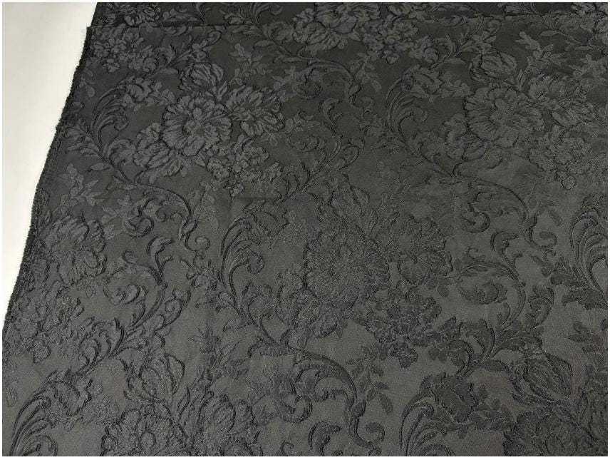 Black Red Yellow 3D Embossed Floral Jacquard Fabric, Structured Textured Textile for Wide-Leg Pants, Trench Coats, Tang Jackets and Sewing